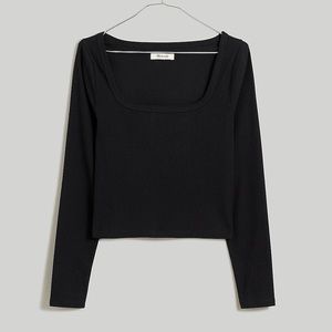 Madewell Black Square-Neck Long-Sleeve Crop Tee in Sleekhold Large